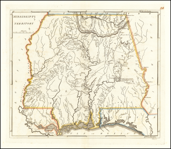 76-South, Alabama and Mississippi Map By Mathew Carey