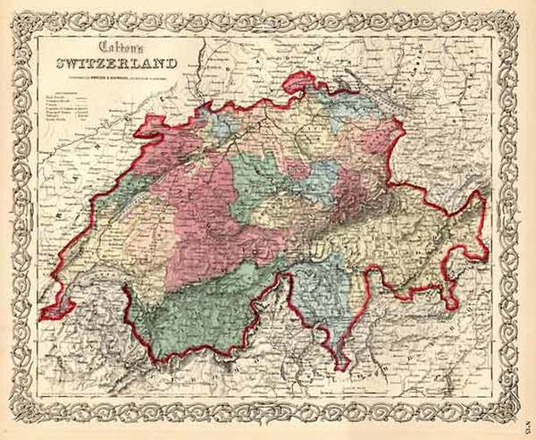 36-Europe and Switzerland Map By Joseph Hutchins Colton