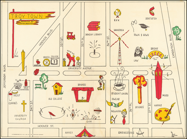 98-Los Angeles Map By Pollie Mitchell / Litho-Art Printing Company
