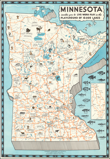 17-Minnesota and Pictorial Maps Map By Minnesota Tourist Bureau