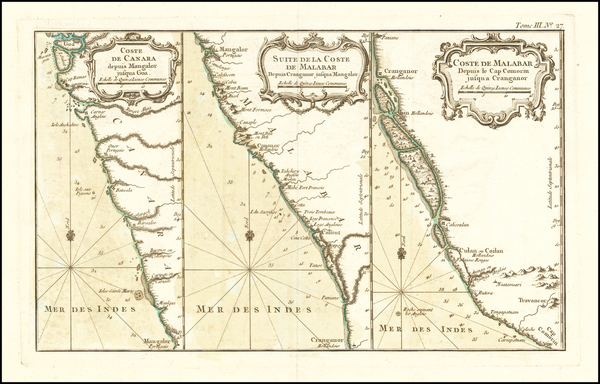 89-India Map By Jacques Nicolas Bellin