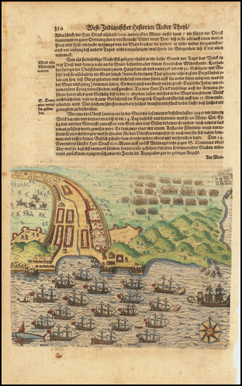 46-Atlantic Ocean and North Africa Map By Theodor De Bry / Matthaeus Merian