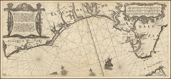 Atlantic Ocean and Portugal Map By Willem Janszoon Blaeu