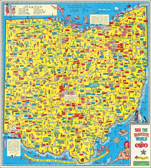 10-Ohio and Pictorial Maps Map By Ohio Department of Highways