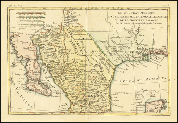 55-Texas, Southwest, Mexico and Baja California Map By Rigobert Bonne