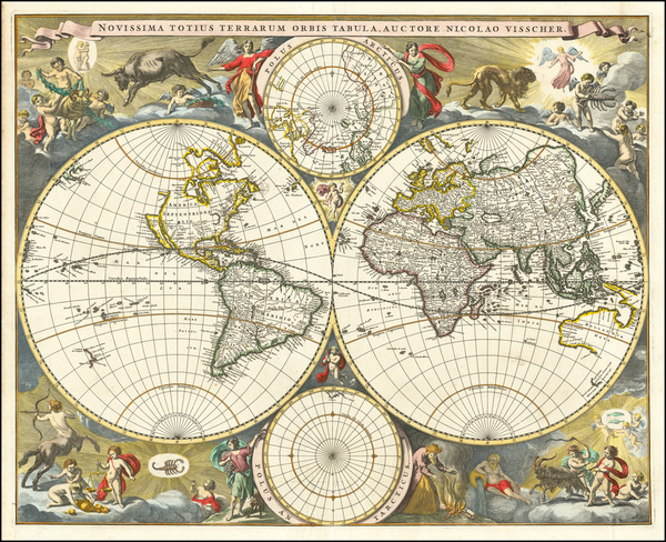 94-World and California as an Island Map By Nicolaes Visscher I