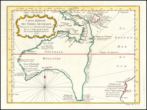 79-Australia Map By Jacques Nicolas Bellin