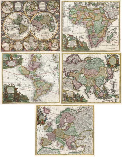 4-World, World and Curiosities Map By Matthaus Seutter