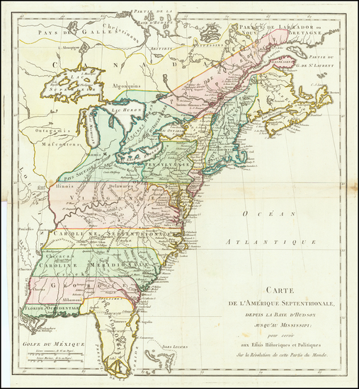 37-United States and American Revolution Map By Michel Rene Hilliard d'Auberteuil