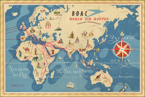 47-World, Eastern Hemisphere, Western Hemisphere and Pictorial Maps Map By E. O. Seymour