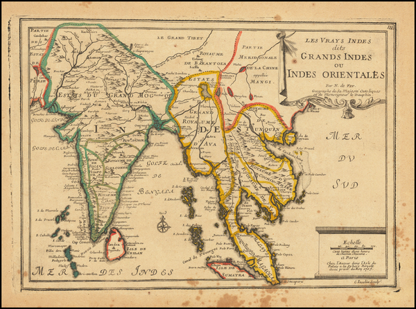 18-India, Southeast Asia, Malaysia and Thailand, Cambodia, Vietnam Map By Nicolas de Fer