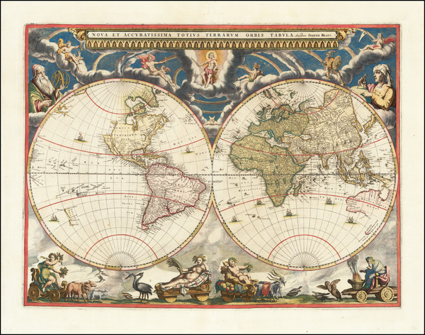 48-World and California as an Island Map By Johannes Blaeu
