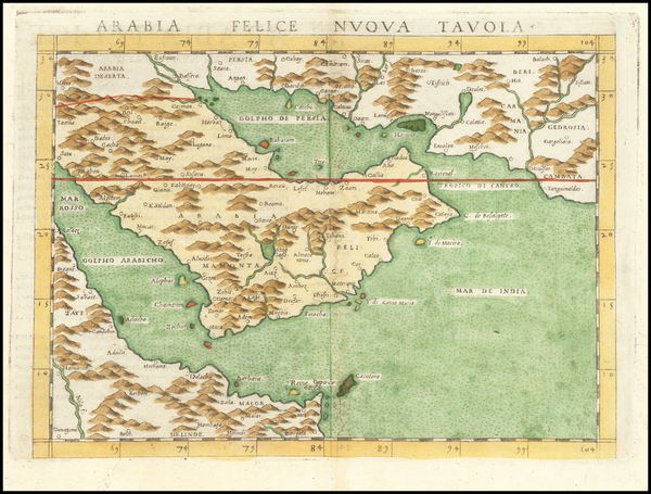 93-Middle East and Arabian Peninsula Map By Girolamo Ruscelli