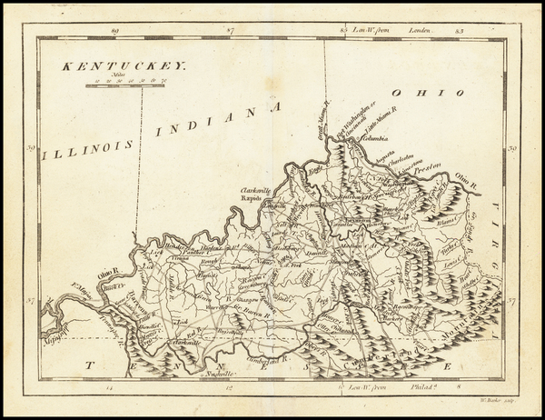 32-Kentucky Map By Mathew Carey