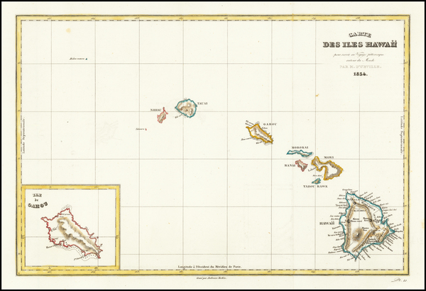 67-Hawaii and Hawaii Map By Jules Sebastian Cesar Dumont-D'Urville