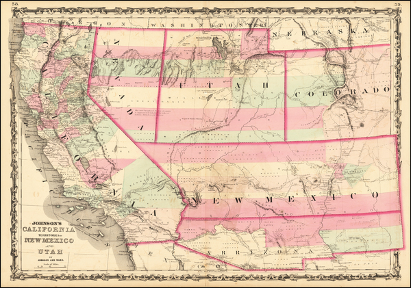 65-Arizona, Colorado, Utah, Nevada, New Mexico, Colorado, Utah and California Map By Benjamin P Wa