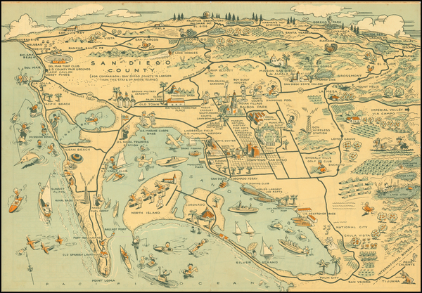 3-Pictorial Maps and San Diego Map By Lowell E. Jones