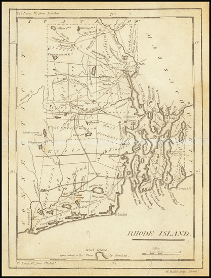 1-Rhode Island Map By Mathew Carey
