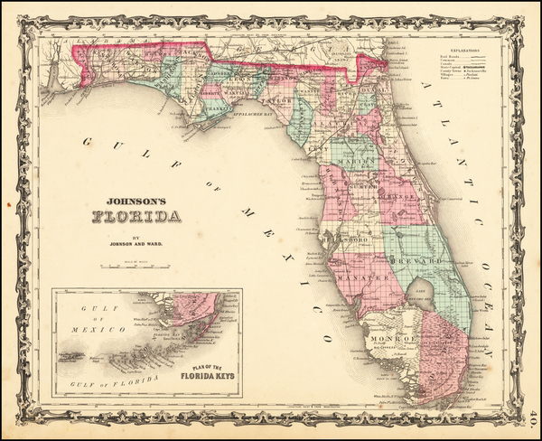 48-Florida Map By Benjamin P Ward  &  Alvin Jewett Johnson