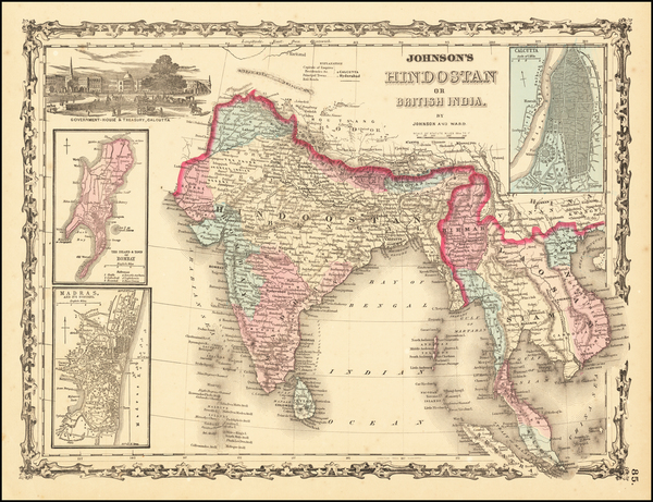 55-India and Southeast Asia Map By Benjamin P Ward  &  Alvin Jewett Johnson
