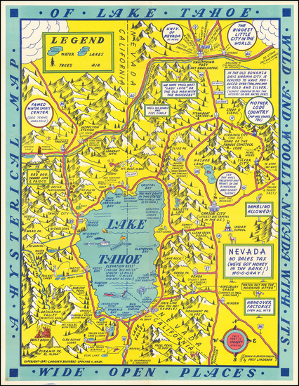 73-Nevada, Pictorial Maps, California and Other California Cities Map By Lindgren Brothers