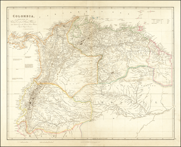 42-Colombia, Guianas & Suriname, Peru & Ecuador and Venezuela Map By John Arrowsmith