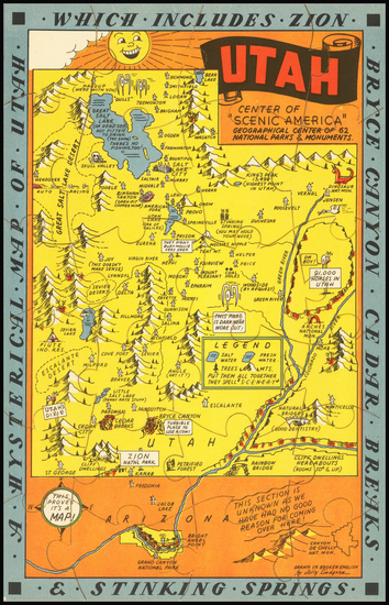 93-Utah, Utah and Pictorial Maps Map By Lindgren Brothers