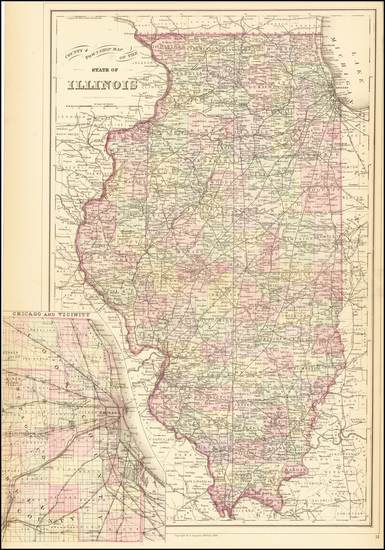 59-Illinois and Chicago Map By Samuel Augustus Mitchell Jr.