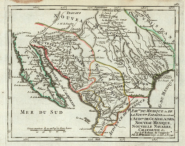 52-Texas, Southwest, Mexico and Baja California Map By Gilles Robert de Vaugondy