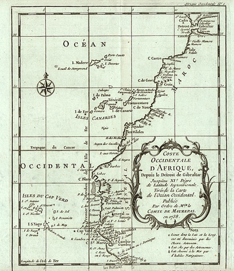 16-Africa and West Africa Map By Jacques Nicolas Bellin