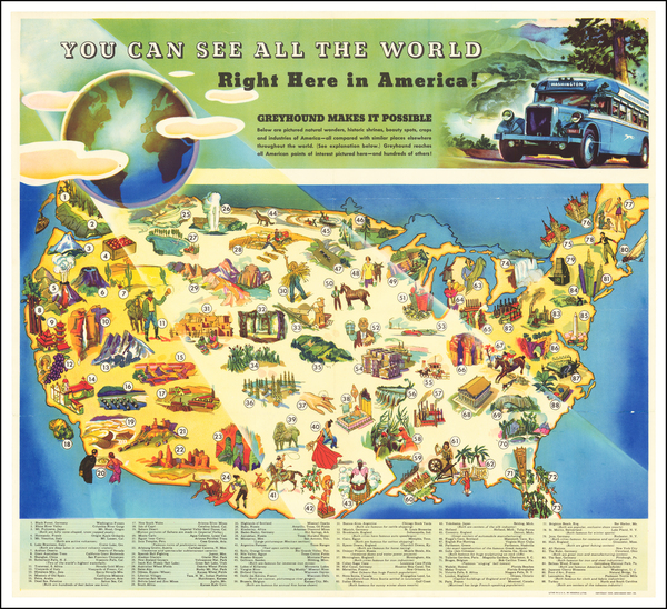 85-United States and Pictorial Maps Map By Greyhound Company