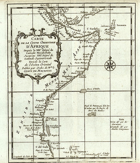 92-Africa and East Africa Map By Jacques Nicolas Bellin