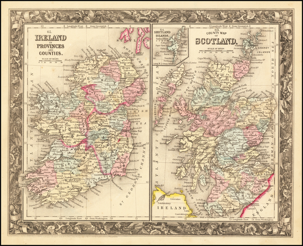 67-Scotland and Ireland Map By Samuel Augustus Mitchell Jr.