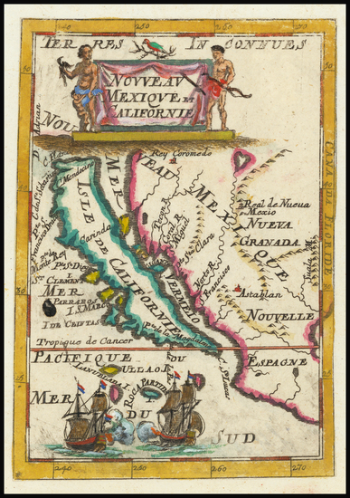 85-Baja California, California and California as an Island Map By Alain Manesson Mallet