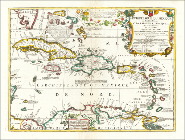 93-Florida and Caribbean Map By Vincenzo Maria Coronelli - Jean-Baptiste Nolin