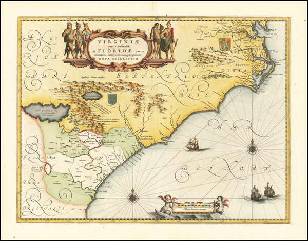 37-Southeast, Georgia, North Carolina and South Carolina Map By Willem Janszoon Blaeu