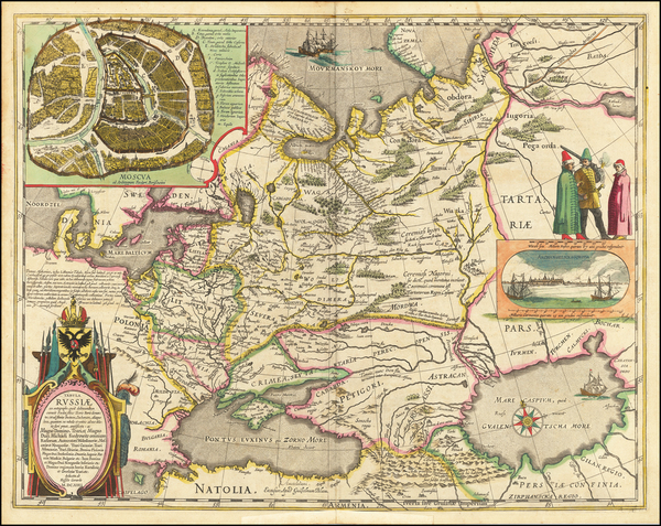 51-Poland, Russia, Ukraine, Baltic Countries and Russia in Asia Map By Willem Janszoon Blaeu