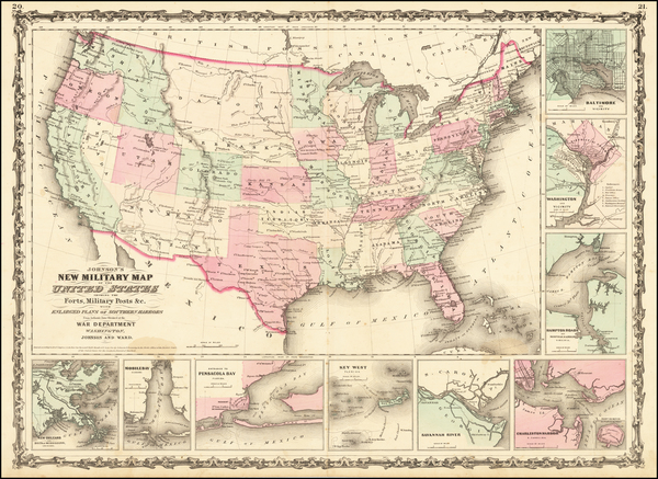 61-United States Map By Benjamin P Ward  &  Alvin Jewett Johnson