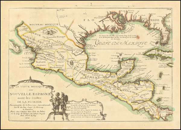 34-South, Texas, Southwest, Mexico and Central America Map By Nicolas de Fer