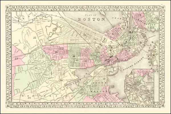 95-Boston Map By Samuel Augustus Mitchell Jr.