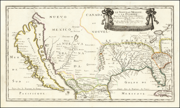 28-Florida, Southeast, Texas, Midwest, Southwest and California as an Island Map By Nicolas Sanson