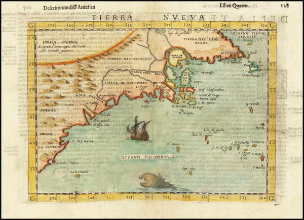 1-New England, Mid-Atlantic, Southeast and Canada Map By Girolamo Ruscelli