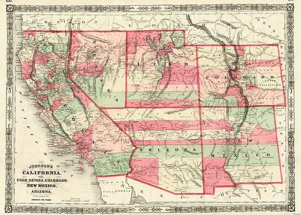 4-Plains, Southwest, Rocky Mountains and California Map By Benjamin P Ward  &  Alvin Jewett J