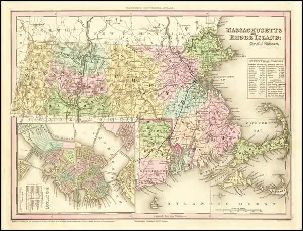 58-Massachusetts, Rhode Island and Boston Map By Henry Schenk Tanner