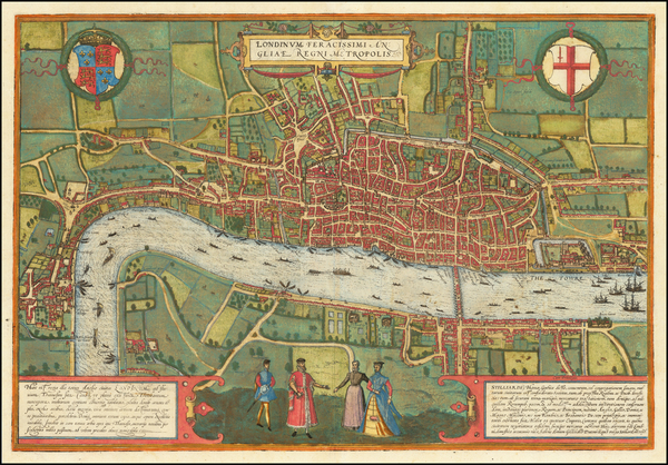 89-British Isles, England and London Map By Georg Braun  &  Frans Hogenberg