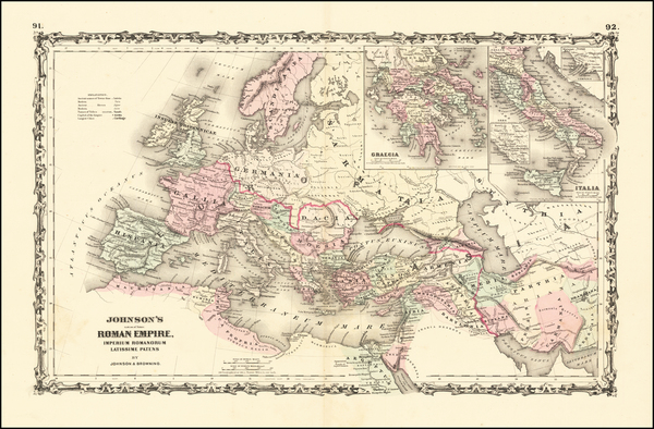 92-Europe, Italy and Mediterranean Map By Alvin Jewett Johnson  &  Ross C. Browning