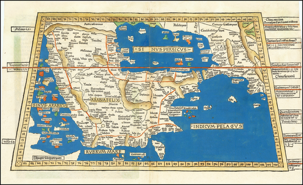 53-Middle East and Arabian Peninsula Map By Claudius Ptolemy / Lienhart Holle