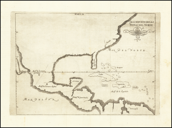 86-United States, Florida, South, Southeast and Mexico Map By Antonio de Herrera y Tordesillas