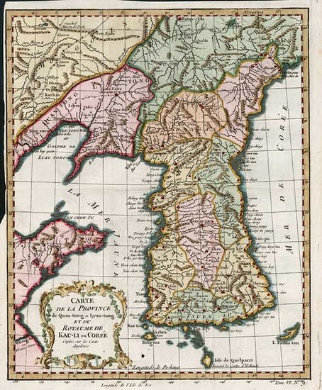 53-China and Korea Map By Jacques Nicolas Bellin