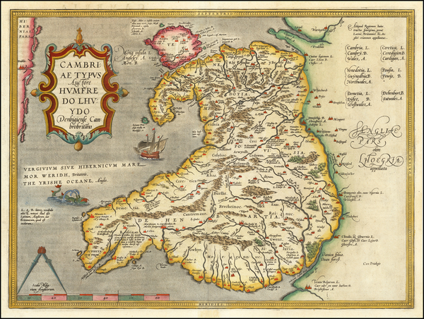 30-Wales Map By Abraham Ortelius